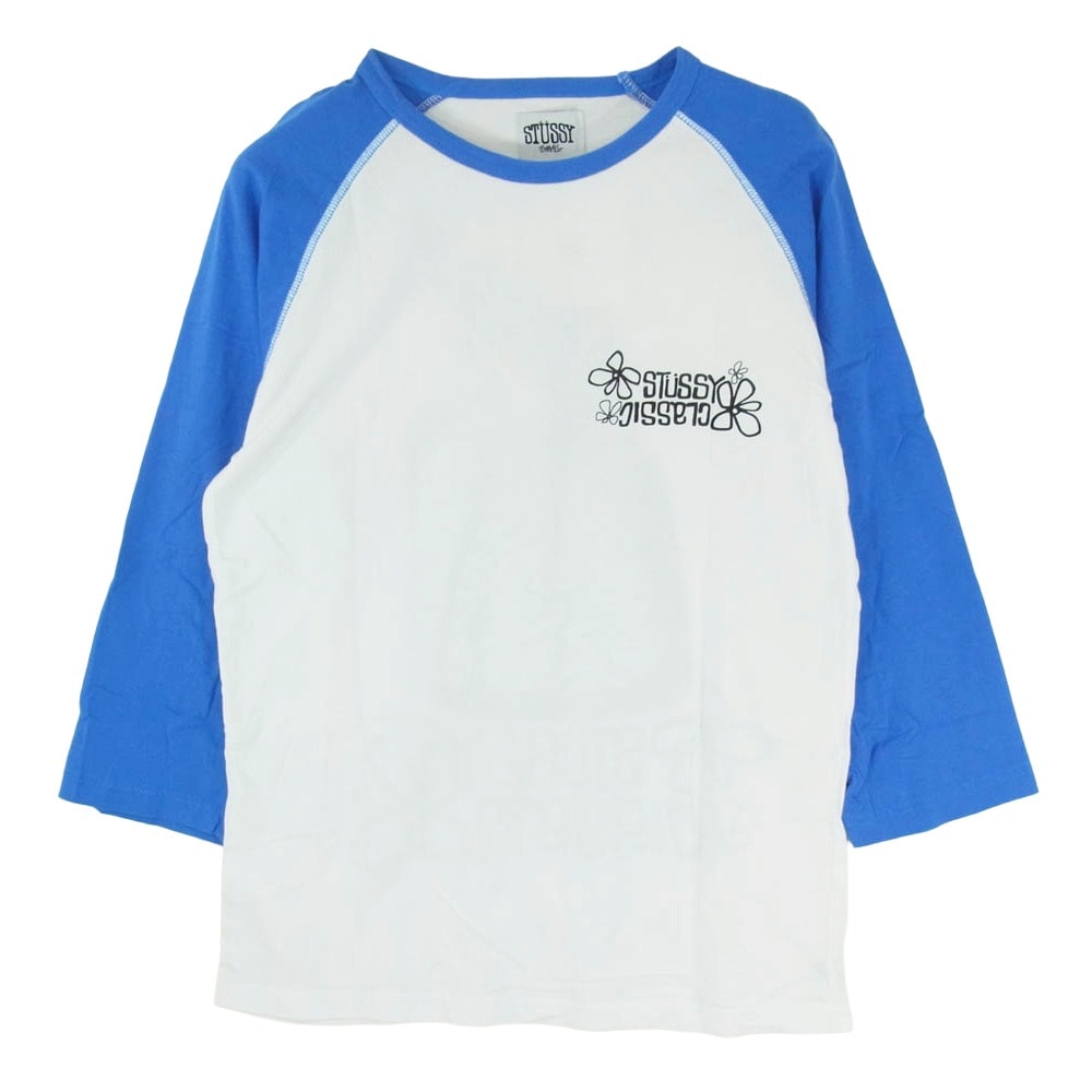 STUSSY ステューシー Tシャツ 00s old hibiscus raglan Tee オールド ハイビスカス ラグランTシャツ ホワイト系 ブルー系 S【中古】