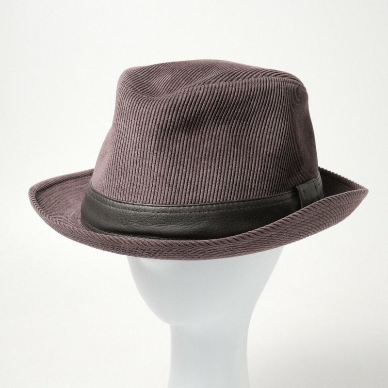 ■美品■HERMES エルメス ハット サイズ59 中折れハット 帽子 コーデュロイ レザー パープル【おすすめ】【最終値下げ】 フランス製 ブランド古着【中古】20240315/GP3837