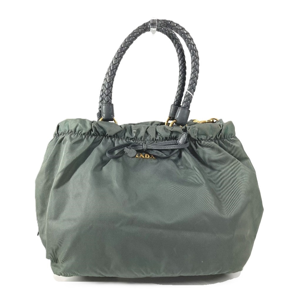 プラダ PRADA トライアングルロゴ 三角ロゴ プレート カバン 2WAYバッグ トートバッグ 斜め掛け ハンドバッグ ショルダーバッグ レザー/ナイロン グレー系