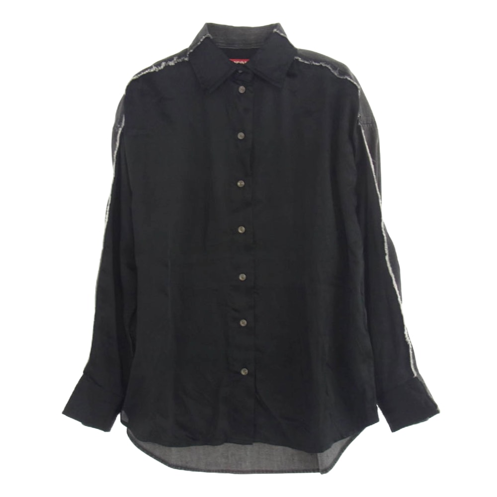 DIESEL ディーゼル ブラウス S-DOU-DNM-FL S-DOU-DNM-FL デニム 切替 レーヨン 長袖 シャツ ブラック系 グレー系 38【美品】【中古】