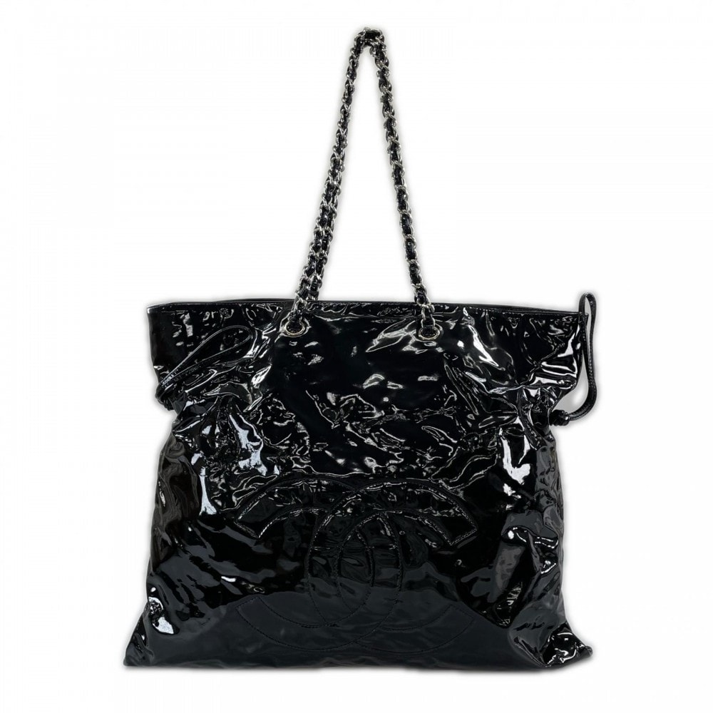 CHANEL シャネル トートバッグ ボンボンチェーントート パテントレザー ブラック 黒 シルバー金具 レディース【中古品】