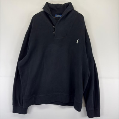 古着 ポロ・ラルフローレン POLO RALPH LAUREN ニット ショールカラー ロゴ 刺繍 大きいサイズ ワンポイント 2XL ブラック メンズ