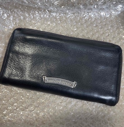 Chrome Hearts REC F Zip #2 Black Leather Plain Scroll Label Wallet "Black"