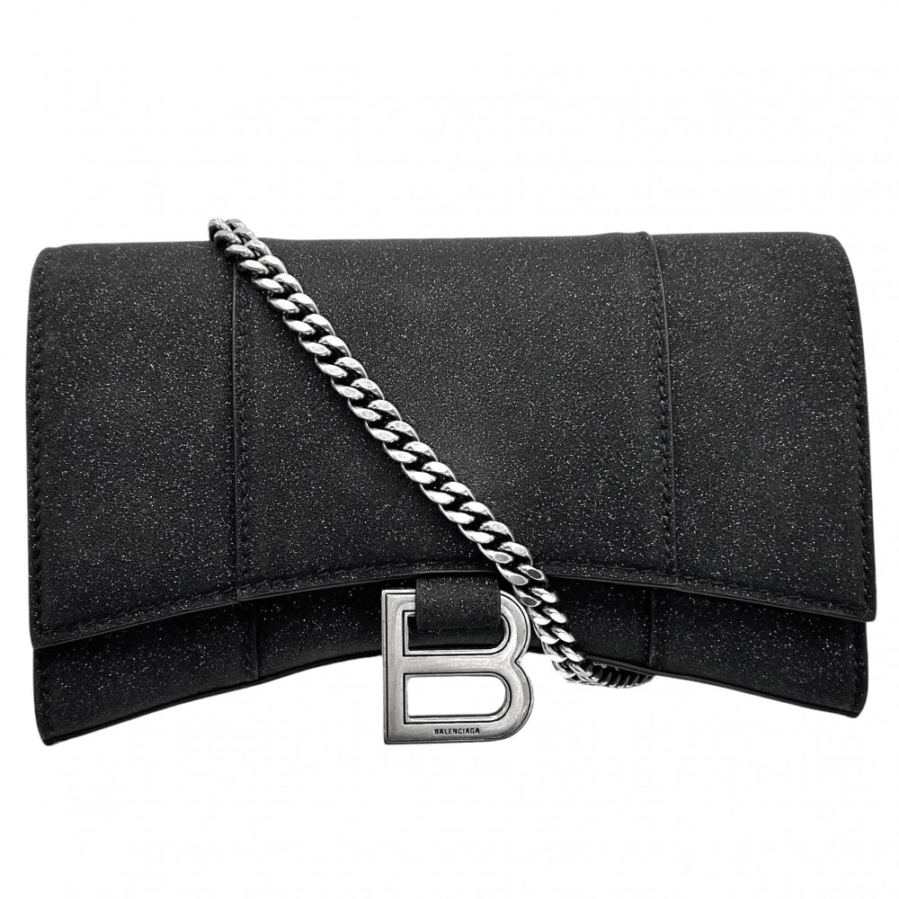BALENCIAGA バレンシアガ チェーンウォレット アワーグラス チェーンミニウォレット ラメ ショルダーバッグ 肩掛け 斜め掛け HOURGLASS かばん 鞄 656050 キャンバス    ブラック 黒 シルバー金具 レディース【中古品】
