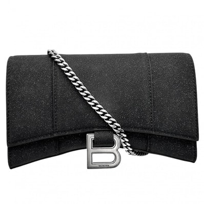 BALENCIAGA バレンシアガ チェーンウォレット アワーグラス チェーンミニウォレット ラメ ショルダーバッグ 肩掛け 斜め掛け HOURGLASS かばん 鞄 656050 キャンバス ブラック 黒 シルバー金具 レディース【中古品】