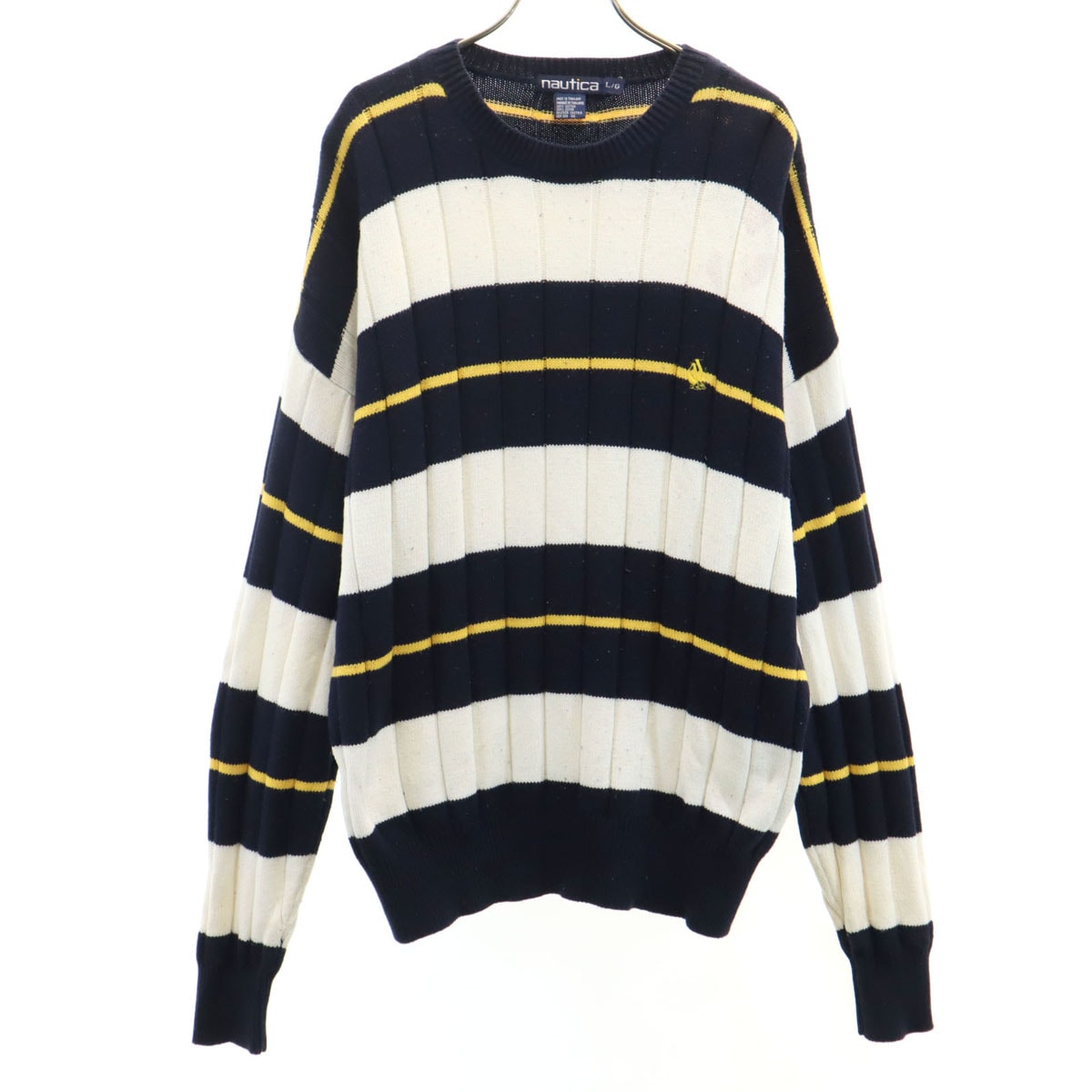 NAUTICA ノーティカ 90s オールド ボーダー柄 長袖 セーター L ネイビー系 コットンニット