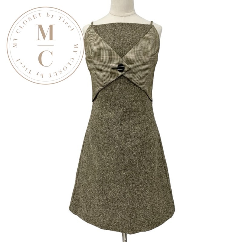 ルイヴィトン LOUIS VUITTON ワンピース ベージュ ブラウン シルバー 23AW Aラインドレス ツイード チェック