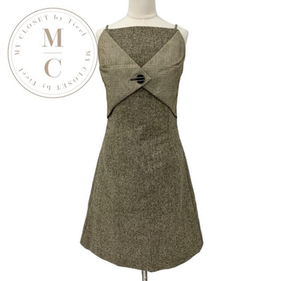 ルイヴィトン LOUIS VUITTON ワンピース ベージュ ブラウン シルバー 23AW Aラインドレス ツイード チェック