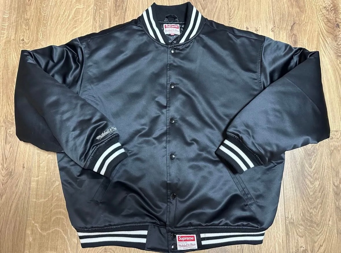 Supreme x Mitchell & Ness Satin Varsity Jacket "Black"