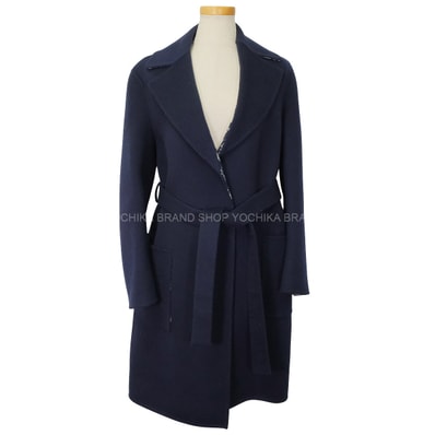 Dior ディオール レディース オブリーク ロングコート ダブルフェイス ベルト付 ネイビー ヴァージンウール/シルク #34 110M36A1375 新品