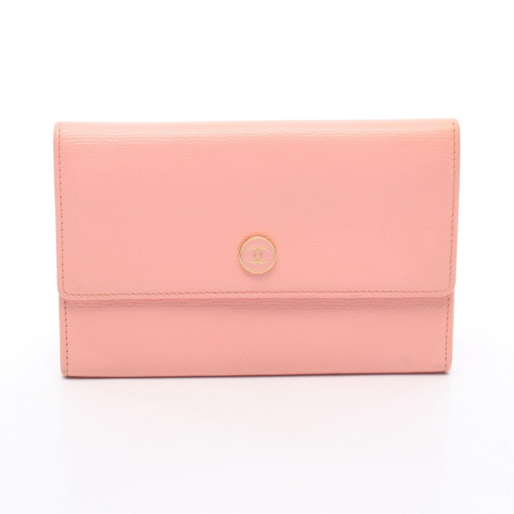 シャネル CHANEL ココボタン 二つ折り財布 財布 レザー レディース ピンク系 【中古】