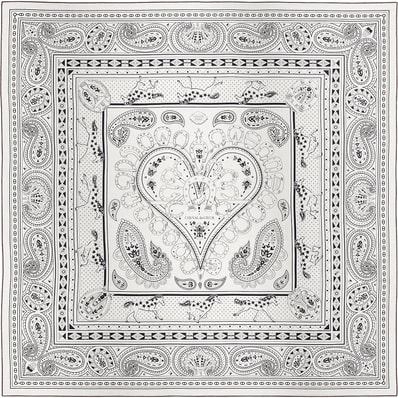 HERMES エルメス スカーフ カレ140 シュヴァル ドゥ クール バンダナ 白 (ホワイト)/黒 (ブラック) カシミヤ70% / シルク30% 新品未使用