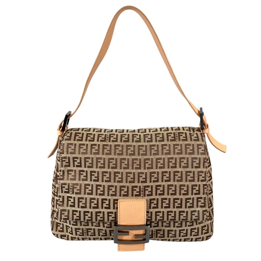 FENDI フェンディ ハンドバッグ マンマバケット ズッキーノ ワンショルダー 肩掛け 8BR001 キャンバス レザー ブラウン 茶 シルバー金具 レディース【中古品】