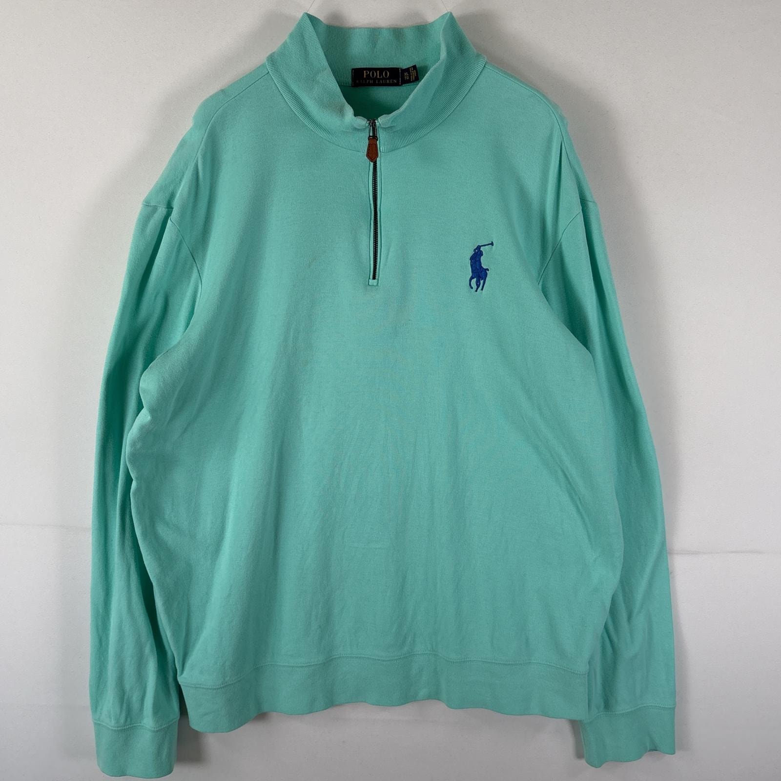 古着 ポロ・ラルフローレン POLO RALPH LAUREN スウェット ハーフジップ ワンポイントロゴ ポニー刺繍 大きいサイズ XL  グリーン系 メンズ