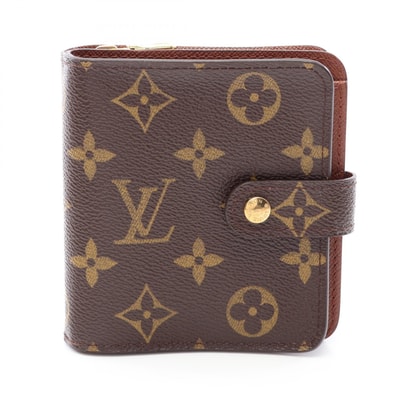 ルイ・ヴィトン LOUIS VUITTON コンパクトジップ 二つ折り財布 財布 キャンバス PVC モノグラム レディース ブラウン系 M61667 【中古】