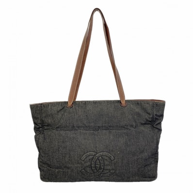 ★SALE【6db1388-k】シャネル トートバッグ デニム ブラック ブラウン ゴールド金具【中古】レディース