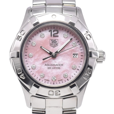 タグホイヤー TAG HEUER WAF141A アクアレーサー 10P ダイヤモンド ピンクシェル クォーツ レディース 美品 腕時計 R#149299