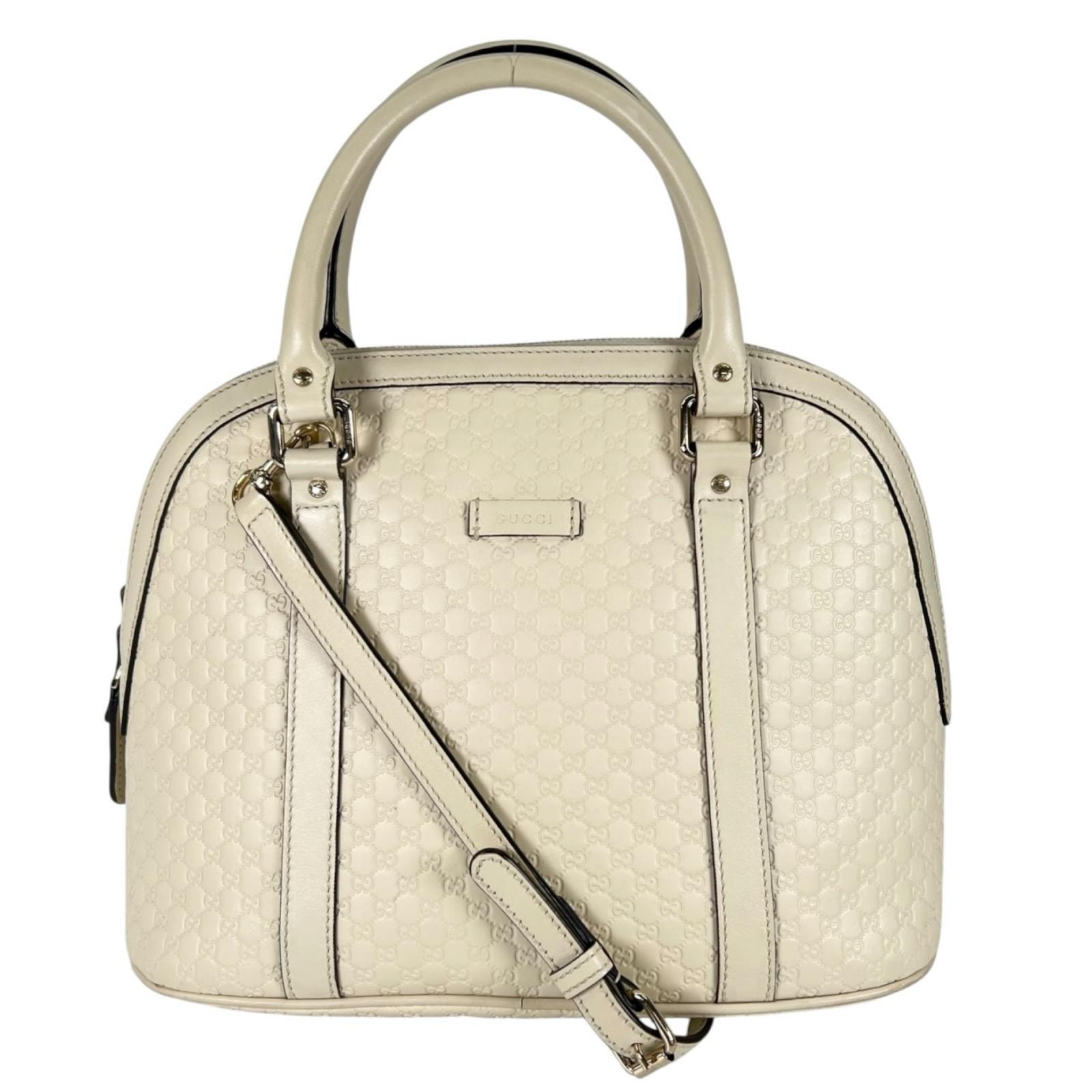 グッチ マイクログッチシマ ショルダーバッグ レザー 449663 ホワイト レディース GUCCI  中古