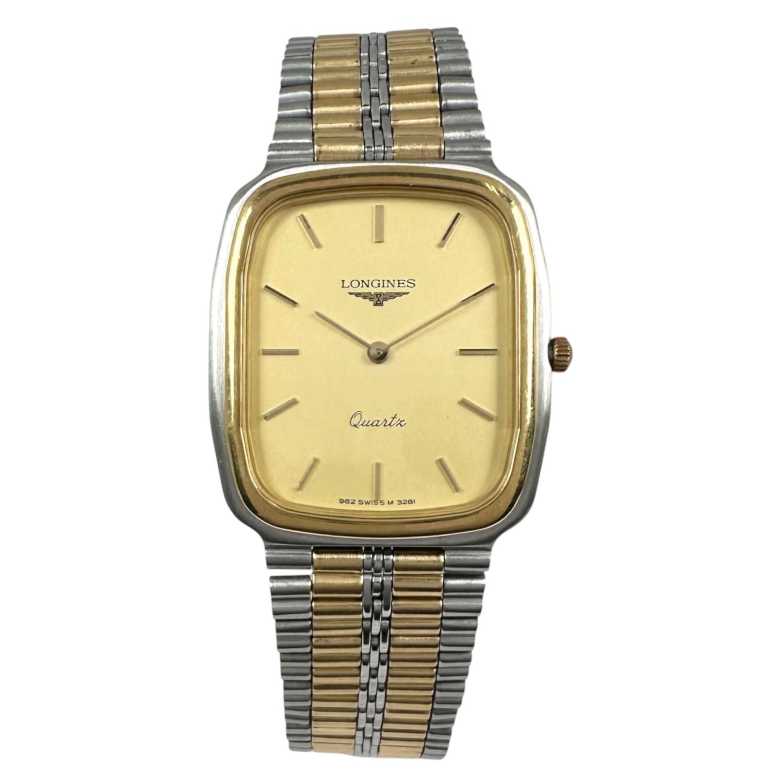 LONGINES ロンジン スクエアコンビモデル 962-3281 腕時計 ステンレススチール ゴールド クォーツ ゴールド文字盤 メンズ クラシック【中古】