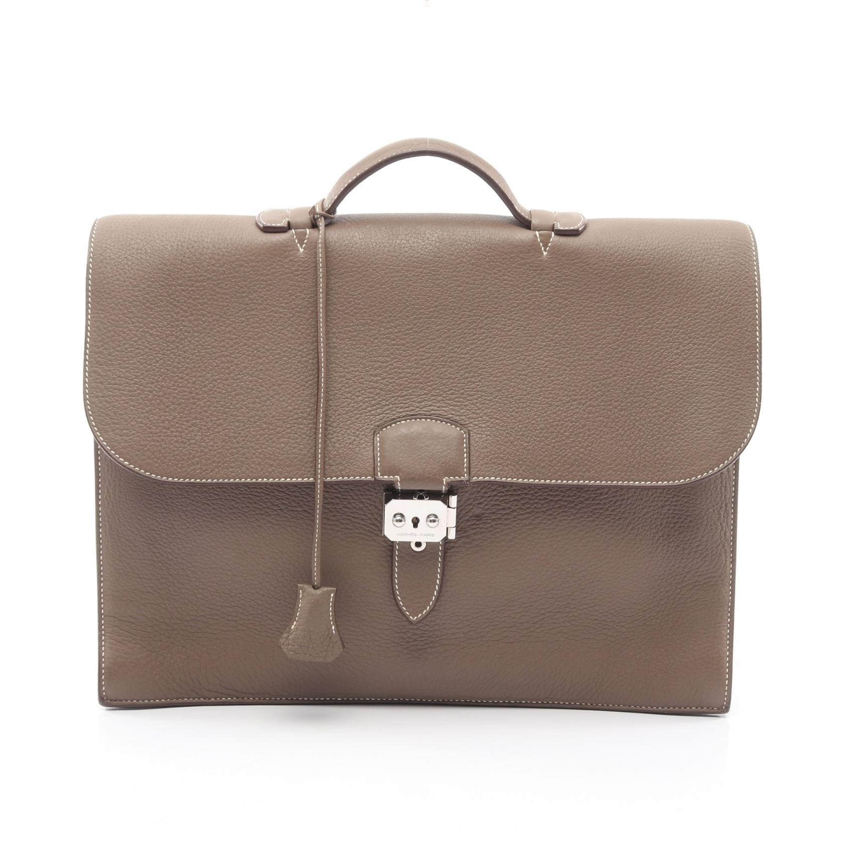 エルメス HERMES サックアデペッシュ38 マチ2 ビジネスバッグ バッグ レザー トリヨンクレマンス トリヨンクレマンス エトゥープ □L刻印(2008年製造) メンズ グレー系 【中古】