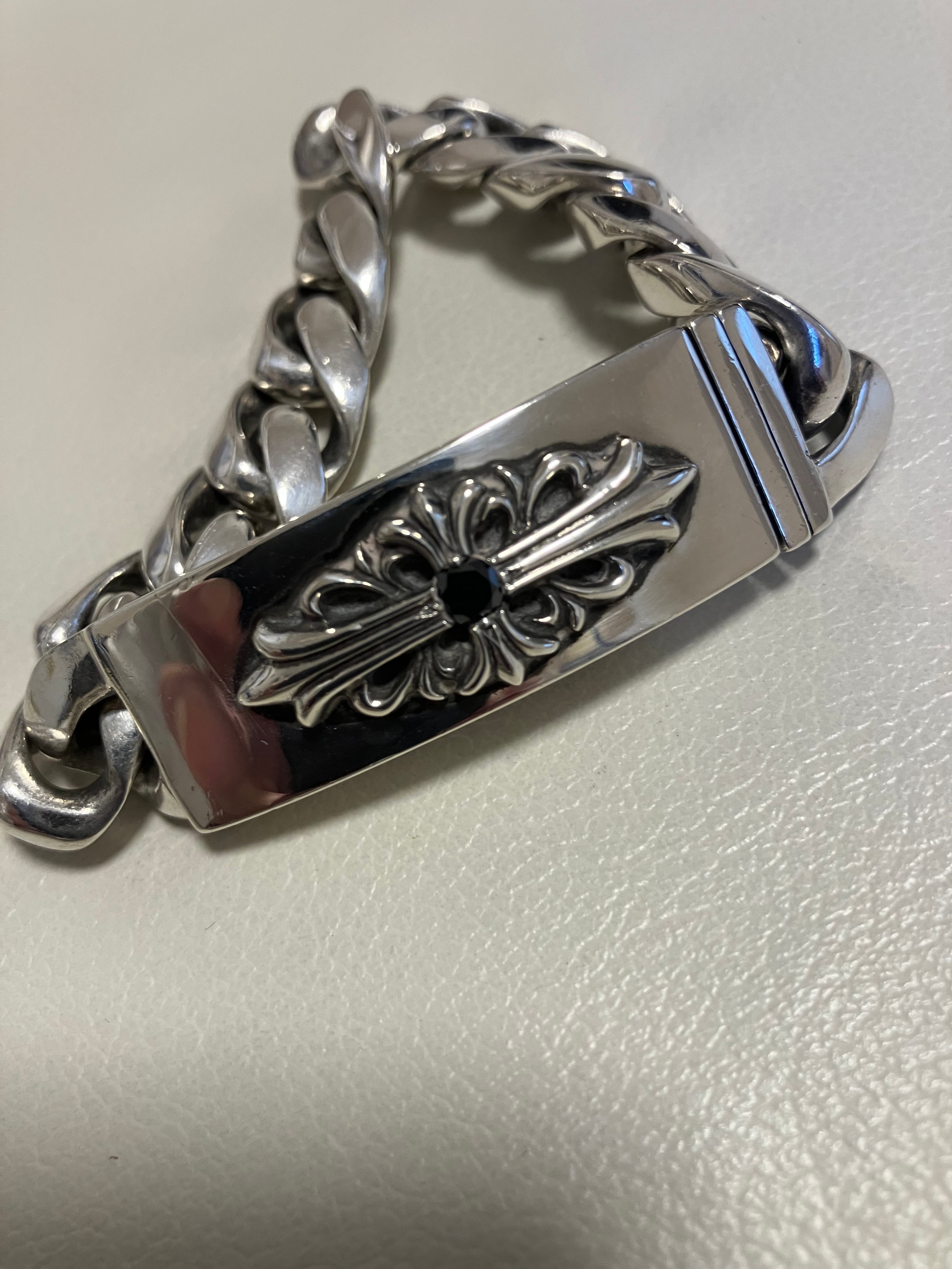 Chrome Hearts ID Bracelet W / Floral Cross W / Classic Link ID-Floral CROSS W / Classic Link "Silver"