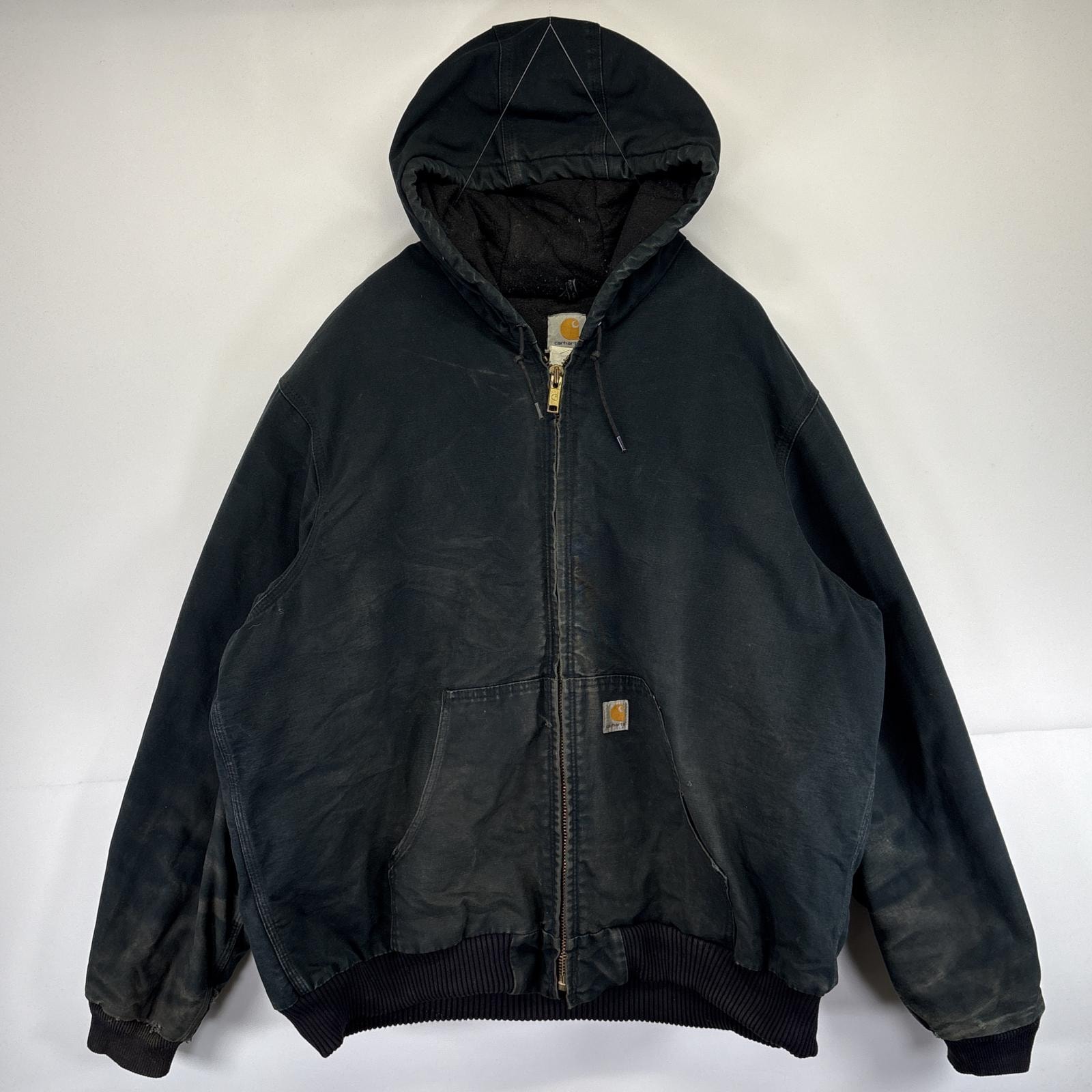 古着 カーハート Carhartt ワークジャケット アクティブジャケット ダック ワンポイントロゴ 大きいサイズ パーカー 中綿  ブラック メンズ