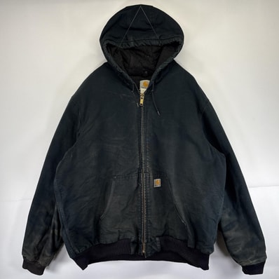 古着 カーハート Carhartt ワークジャケット アクティブジャケット ダック ワンポイントロゴ 大きいサイズ パーカー 中綿 ブラック メンズ