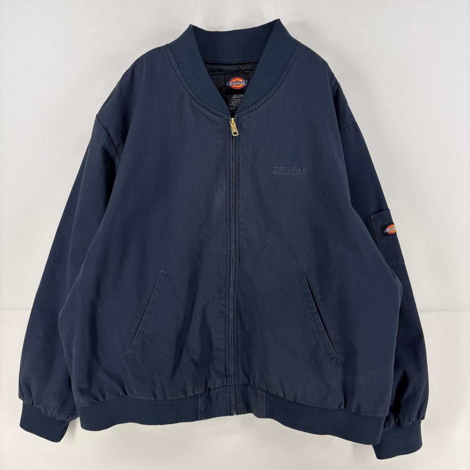 古着 ディッキーズ Dickies ジャケット 中綿 作業着 ブルゾン フルジップ ワーク 大きいサイズ 2XL  ネイビー メンズ