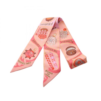 エルメス HERMES ツイリー Funny Ice Cream リボン スカーフ 衣料品 シルク シルク ピンク レディース ピンク系 【中古】
