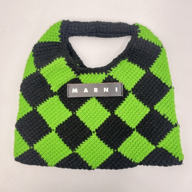 MARNI(マルニ)MARNI MARKET DIAMOND テックウールバッグ ハンドバッグ トートバッグ グリーン ブラック 編み込み ニット レディース 【中古】