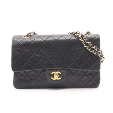 シャネル CHANEL マトラッセ Wフラップ ショルダーバッグ バッグ ラムスキン(羊革) レディース ブラック系 【中古】