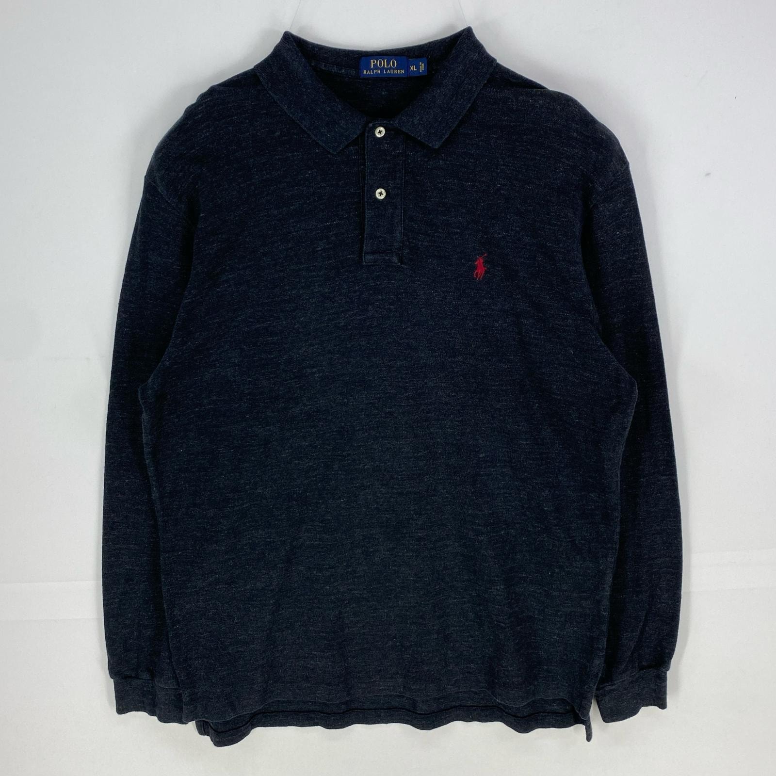 古着 ポロ・ラルフローレン POLO RALPH LAUREN 長袖シャツ ワンポイント ポニー 霜降り柄 ロングスリーブ 刺繍 XL  ブラック系 メンズ
