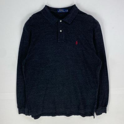 古着 ポロ・ラルフローレン POLO RALPH LAUREN 長袖シャツ ワンポイント ポニー 霜降り柄 ロングスリーブ 刺繍 XL ブラック系 メンズ