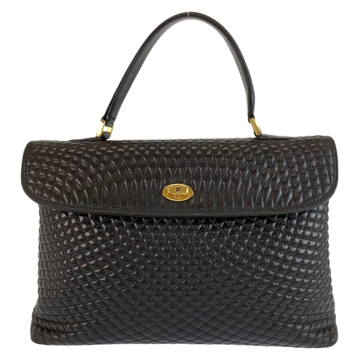 美品 BALLY バリー ヴィンテージ キルティング ブラック 黒 ゴールド金具 レザー ハンドバッグ 603708 【中古】