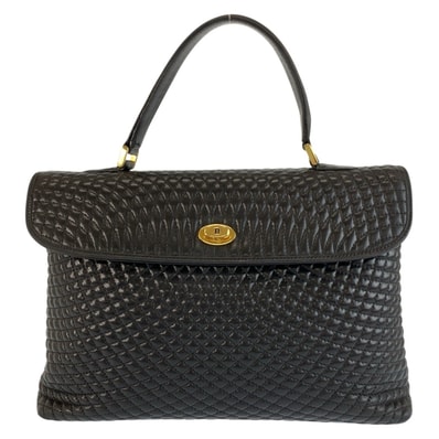 美品 BALLY バリー ヴィンテージ キルティング ブラック 黒 ゴールド金具 レザー ハンドバッグ 603708 【中古】