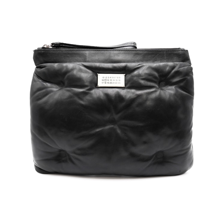 Maison Margiela(メゾン・マルジェラ)グラム スラム クラッチバッグ ポーチ ブラック レザー シルバー金具 リストストラップ レディース【中古】