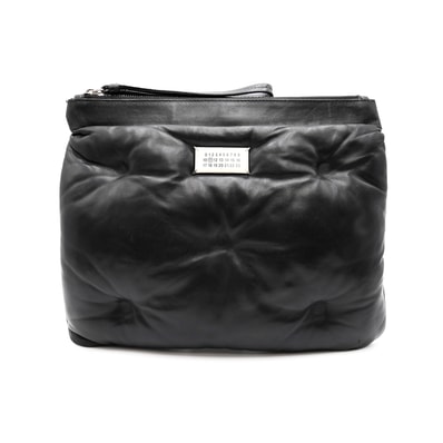 Maison Margiela(メゾン・マルジェラ)グラム スラム クラッチバッグ ポーチ ブラック レザー シルバー金具 リストストラップ レディース【中古】