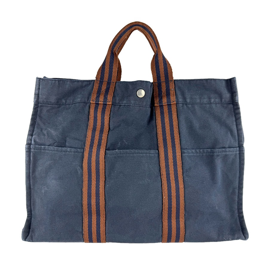 エルメス HERMES ハンドバッグ フールトゥMM キャンバス ネイビー/ブラウン レディース【中古】 z9571