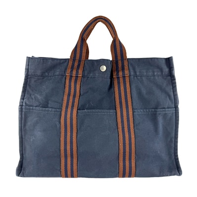エルメス HERMES ハンドバッグ フールトゥMM キャンバス ネイビー/ブラウン レディース【中古】 z9571