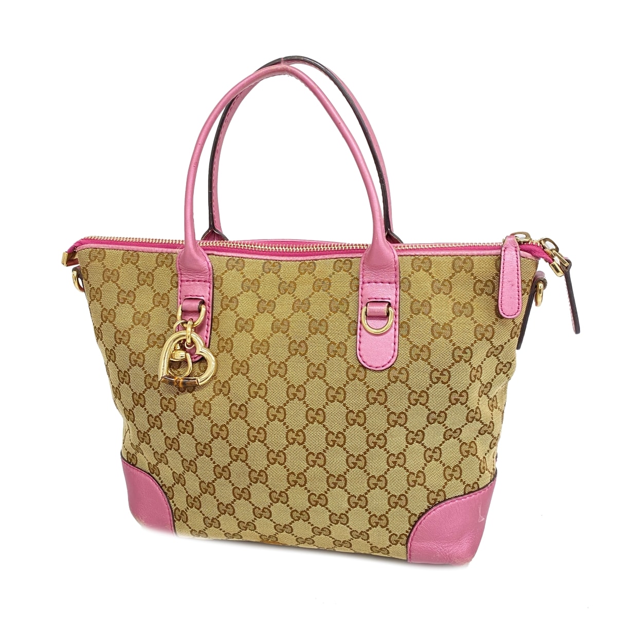 ★最終価格【6cc3952】グッチ トートバッグ GGキャンバス 269957 キャンバス ベージュ ピンク シャンパンゴールド金具【中古】レディース