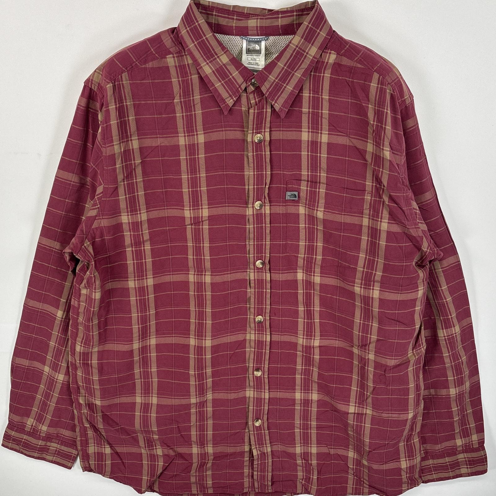 古着 ザ・ノースフェイス THE NORTH FACE 長袖シャツ ワンポイント ロゴ 胸ポケ 大きいサイズ XL  レッド系 チェック メンズ