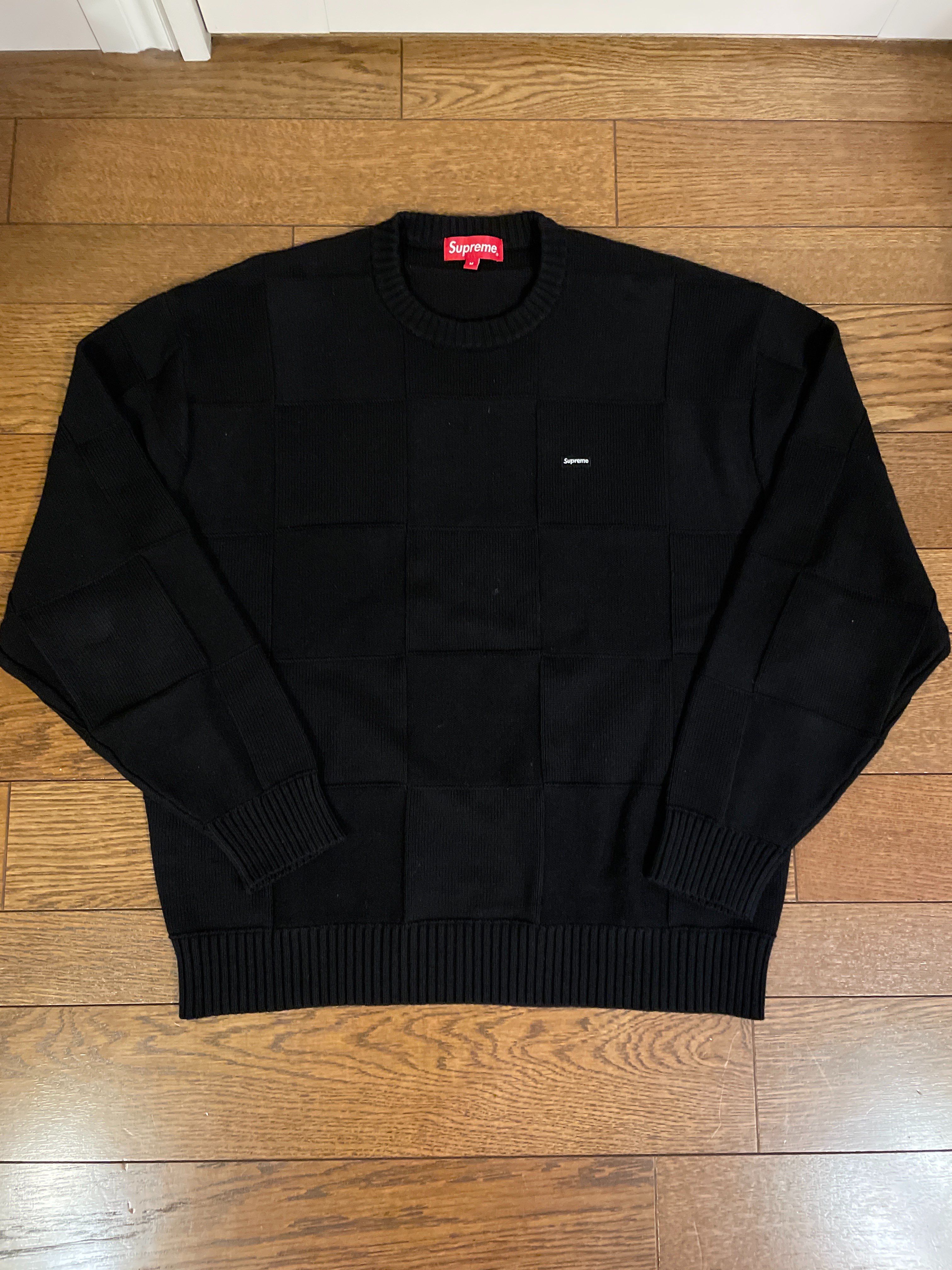 Supreme Tonal Checkerboard Small Box Sweater "Black"