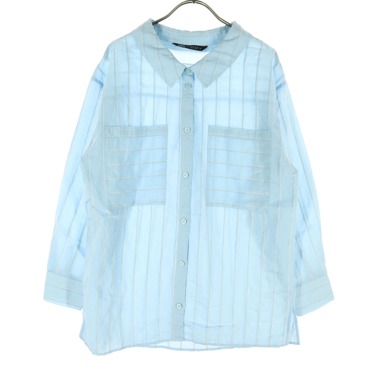 ZARA ザラ ストライプ柄 長袖 ブラウス XS ライトブルー シャツ