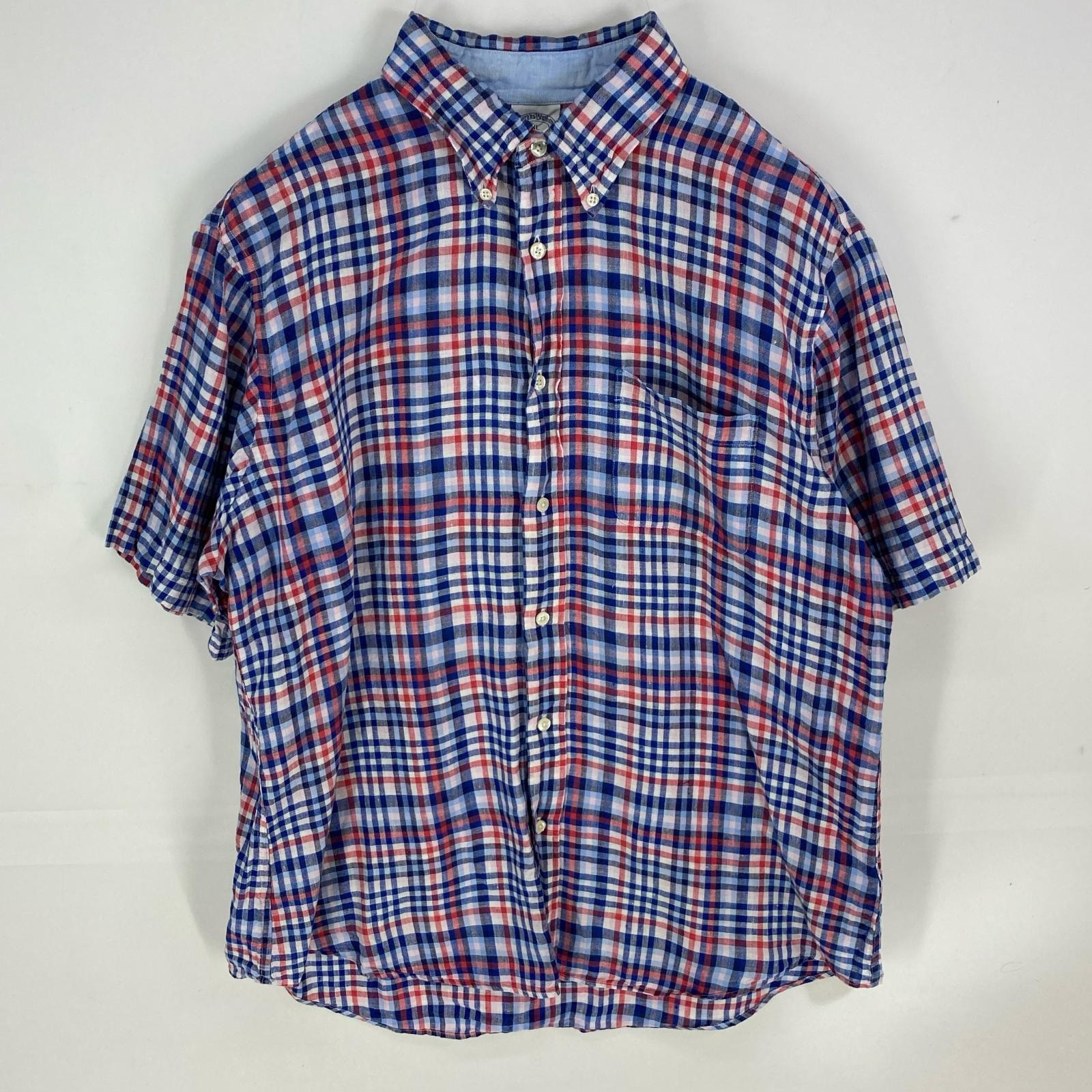 古着 ブルックスブラザーズ Brooks Brothers 半袖シャツ ボタンダウン 胸ポケット 1818 XL ブルー系 チェック メンズ