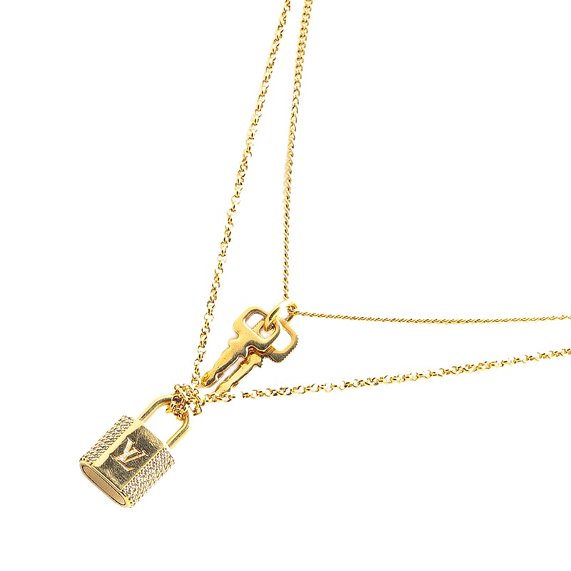 ルイ ヴィトン LV パドロック ペンダントネックレス M01593 ゴールド メッキ ラインストーン レディース LOUIS VUITTON 【中古】
