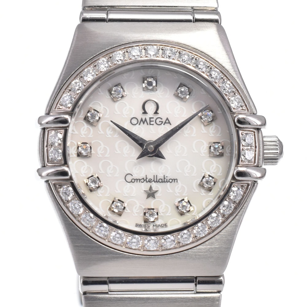 オメガ OMEGA 1460.75 コンステレーション ミニ ベゼルダイヤ 12P ダイヤモンド ホワイトシェル クォーツ レディース 美品 保証書 O#148887