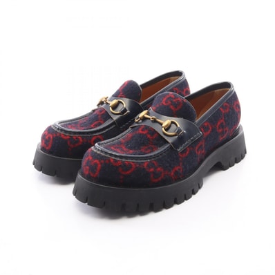 グッチ GUCCI ホースビット GG柄 ローファー 靴 ウール レザー メンズ ネイビー系 / レッド系 598312 【中古】