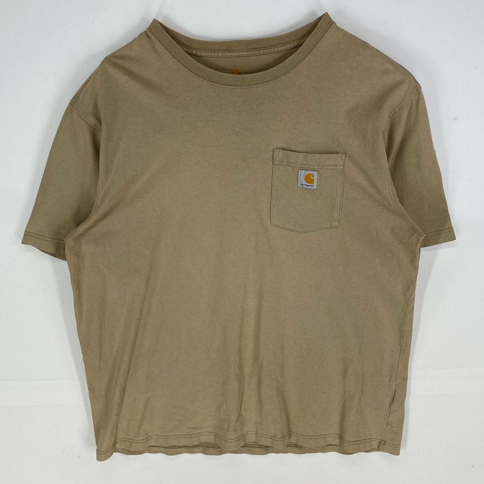古着 カーハート Carhartt 半袖Tシャツ クルーネック 胸ポケット ワンポイント ショートスリーブ XL  ベージュ系 メンズ