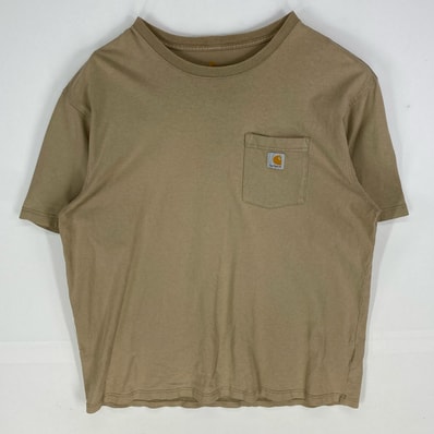 古着 カーハート Carhartt 半袖Tシャツ クルーネック 胸ポケット ワンポイント ショートスリーブ XL ベージュ系 メンズ