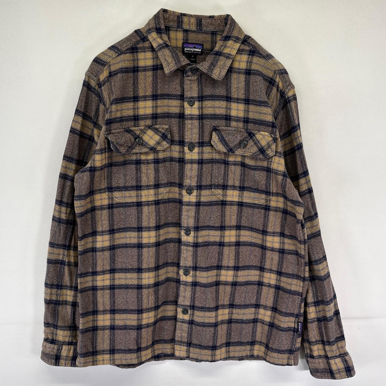 古着 パタゴニア patagonia 長袖シャツ オーガニックコットン ネルシャツ アウトドア 胸ポケット M  ブラウン系 チェック メンズ